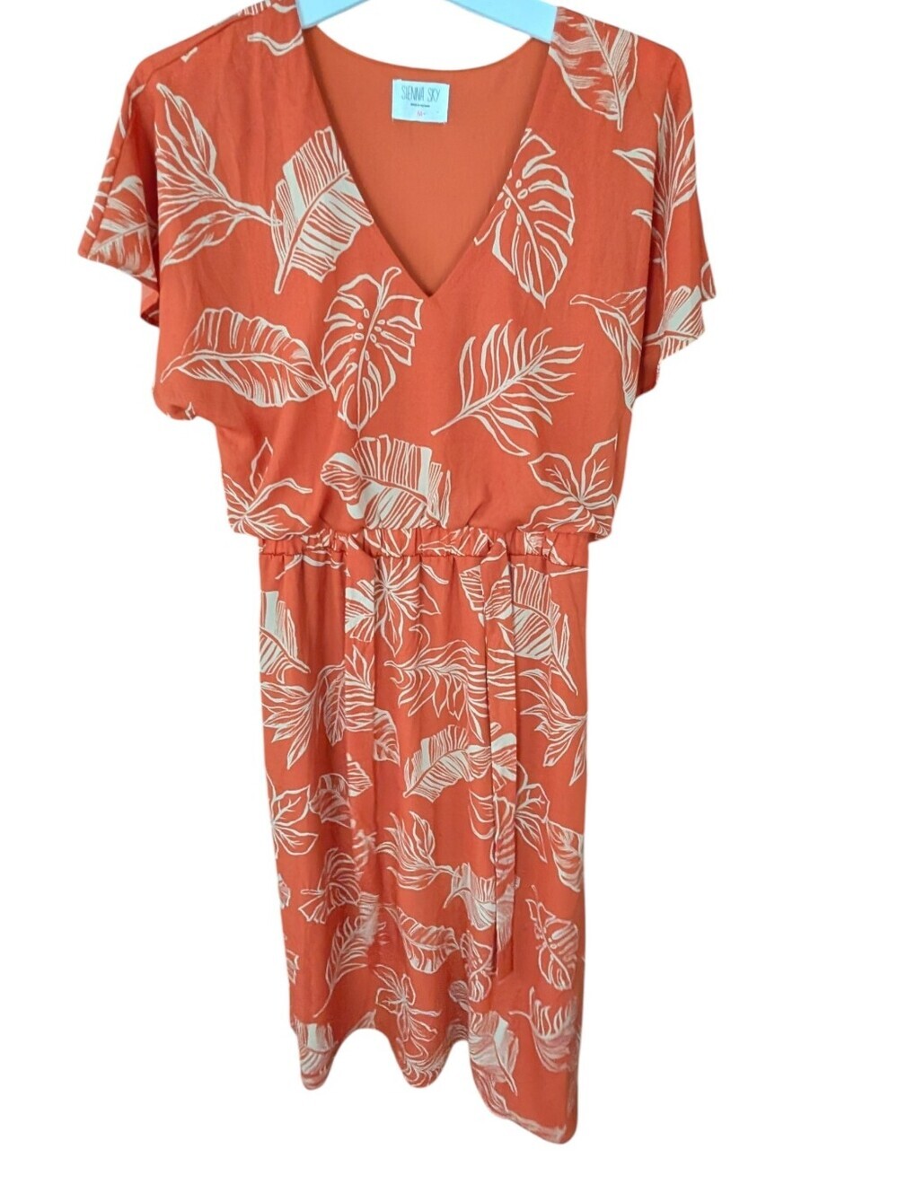 Sienna Sky Orange Tropical Print V-Neck Dress